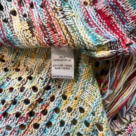 Vintage Havana Colorful Crochet Fringe Tunic Top Bohemian Beach Cover Up OS - Picture 8 of 8